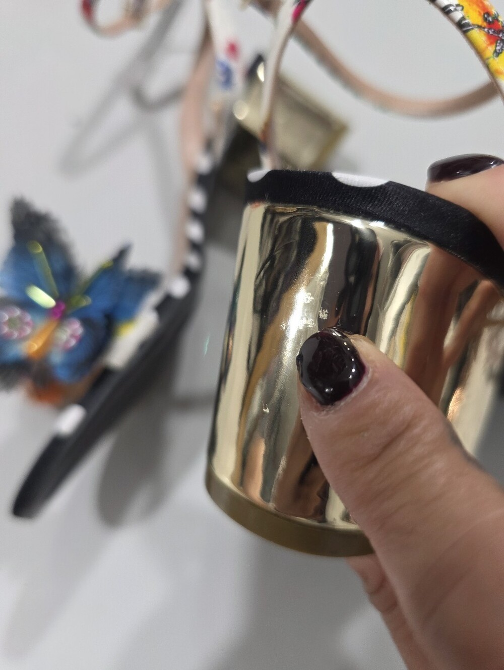 Betsey Johnson Black Polka Dot Sandals with Multicolor Butterfly Embellishments - Picture 13 of 13
